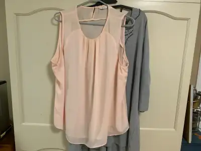 DRESSY BLOUSES X2–GATHERED GREY BEADED + PINK PLEATED,XL, View more