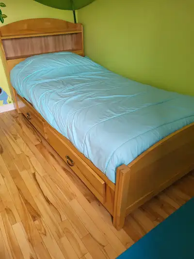Lit capitaine simple en bois avec tiroir + matelas, View more