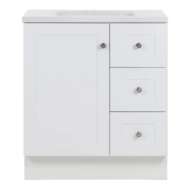 30” White Bathroom Vanity, Cultured Marble Top – BOXED NEW in Cabinets & Countertops in Oakville / Halton Region - Image 2