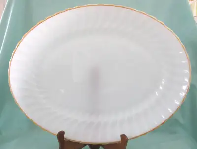 PLATEAU DE SERVICE ANCHOR HOCKING PLATTER  WHITE SWIRL BLANC, View more