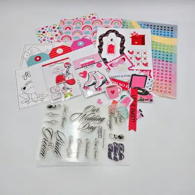 Craft Kit Wedding Love Valentine’s Day Stamps Stencil Paper Die Cuts 3-D Stickers Crafts Scrapbookin...