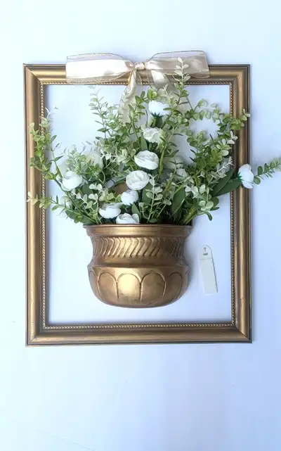Brass Wall Pocket in Decorative Frame, View more