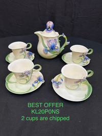 Vintage hand painted 3D blue flower tea pot set