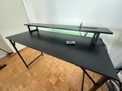 Large Gaming Desk Black RGB Monitor Riser Shelf Remote Control, View more