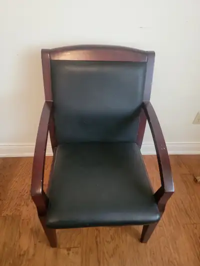 Pair of Vinyl Upholstered Wood Armchairs for Sale!, View more