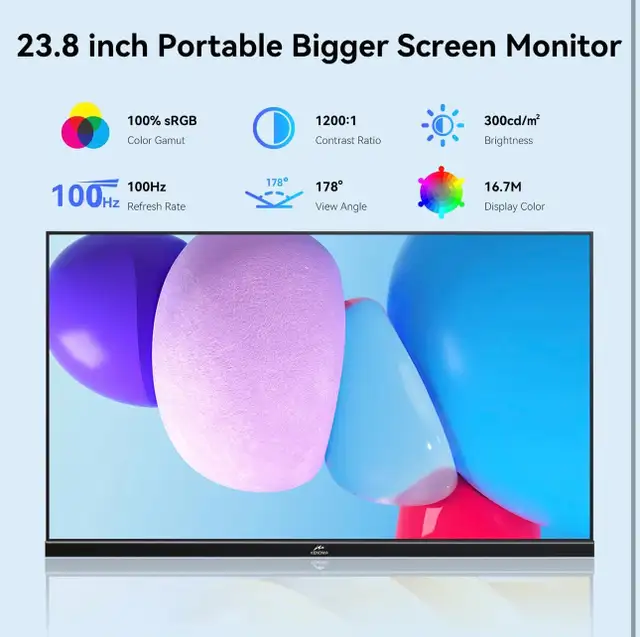 Portable Monitor 23.8" 100Hz IPS FHD 1080P Freesync Dual Speaker in Monitors in City of Toronto - Image 2