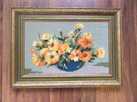 Needlepoint Framed Picture - "Flowers in a Bowl"