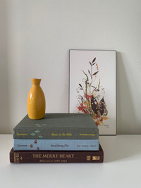 Neutral, vintage stacked book decor - real hardcover books 