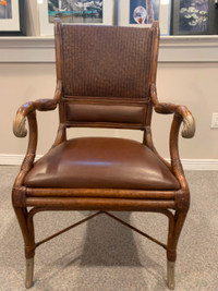 Classic armed office chair, bentwood leather seat, caned back