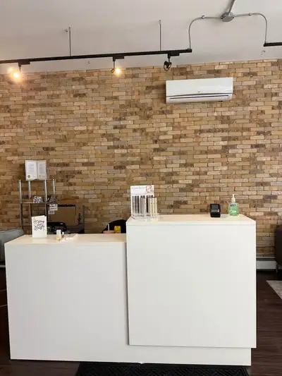 Belair White Waterfall Reception Desk - Great Condition Reg 1400, View more