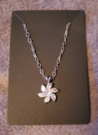 Sparkly crystal pendant necklace. Frozen flower / snowflake.