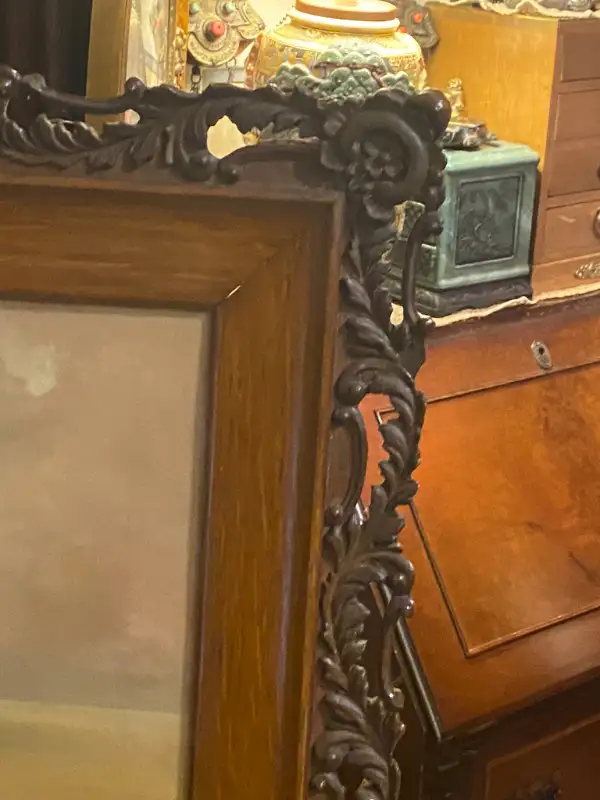 ANTIQUE WOOD OPENWORK FRAME DANISH OIL ON CANVAS PAINTING SEA. in Arts & Collectibles in Vancouver - Image 9