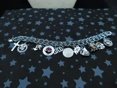 7.5" STERLING SILVER AIRFLEX CHARM BRACELET 13 CHARMS 10 MARKED, View more