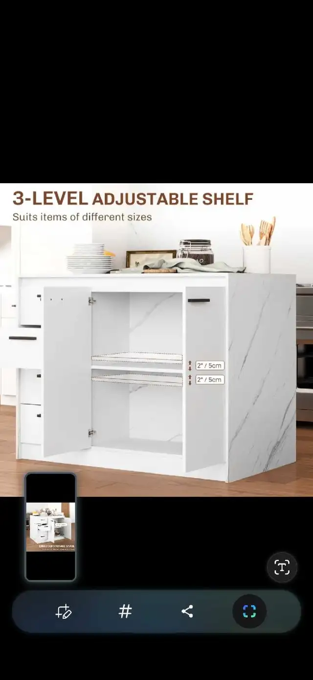 Kitchen Island with Storage Cabinet, 4 Drawers , Adjustable Shel63760519180929124