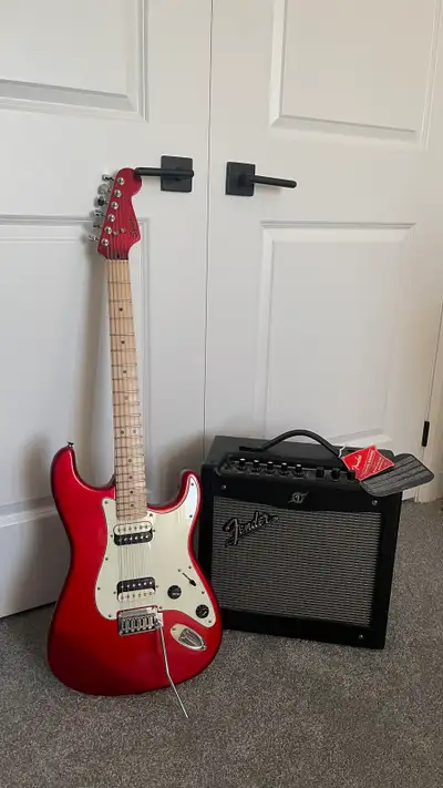 Candy Red Apple Stratocaster + Fender Mustang Amp, View more