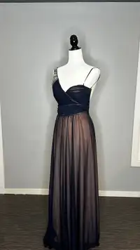Evening blue long gown with salmon color insert/lining