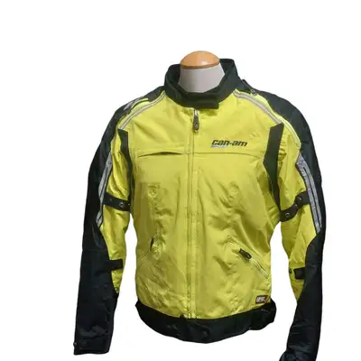 Manteau de moto pour femme Can‑Am / BRP, taille G/L, en haute visibilité jaune. En excellent état, t...