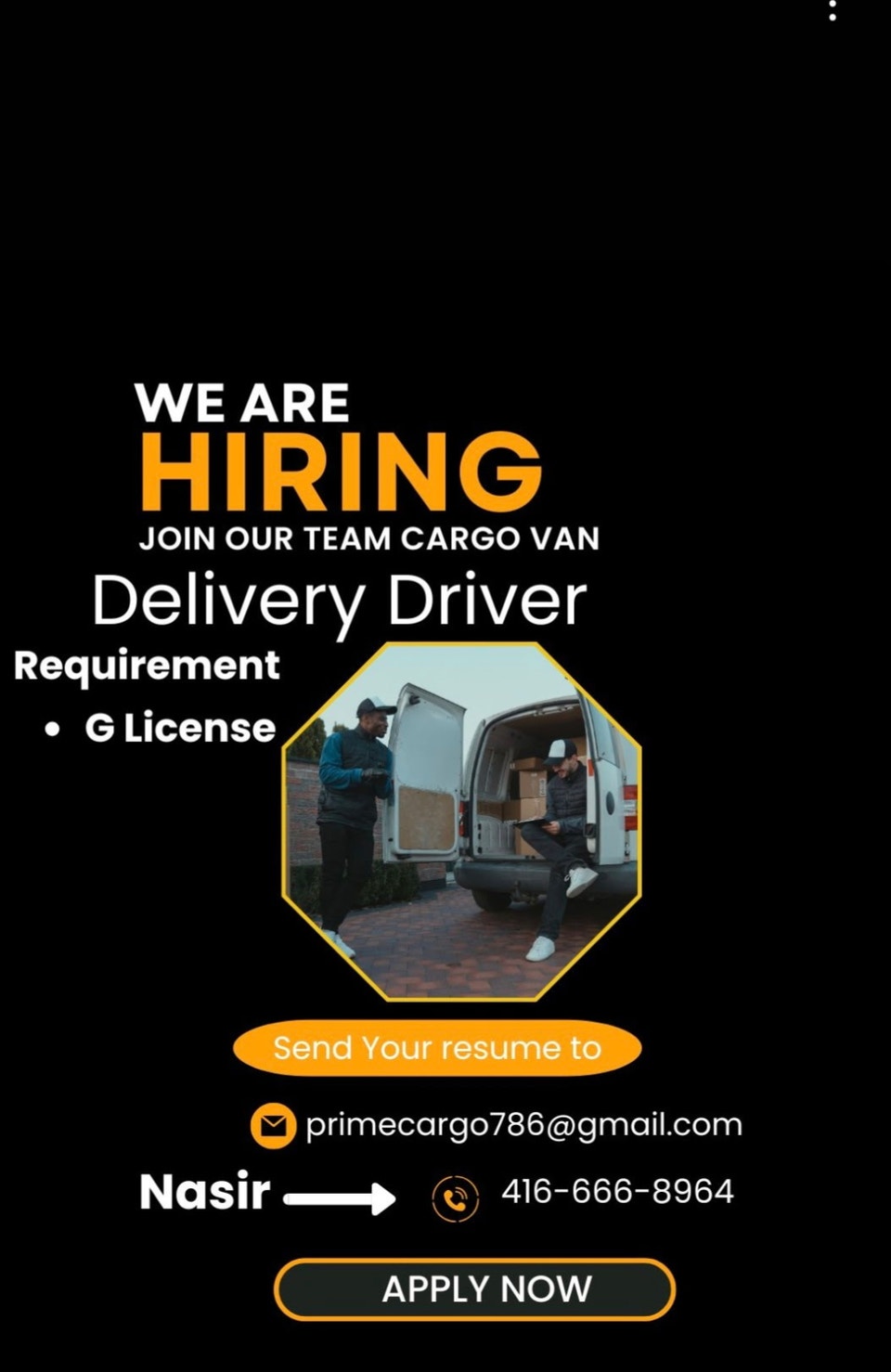 Cargo Van Delivery driver Full time | Drivers & Security | City of ...