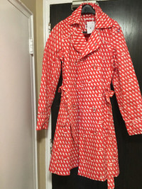 Trench Coat, Small, Red with white Birds