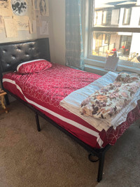 Twin Bed with Metal Frame Platform & leather back
