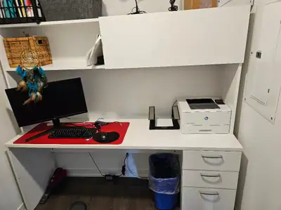 White Office Desk with Drawers and Shelves, View more