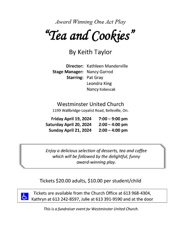 A Play "Tea and Cookies" at Westminster United Church in Events in Belleville