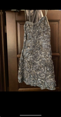 Grey BCBG short party dress with floral details 