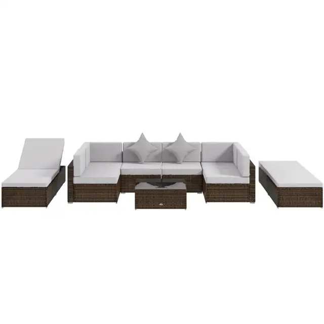 9 Pieces Wicker Patio Furniture Set with Cushion, Light Grey in Patio & Garden Furniture in Markham / York Region - Image 3
