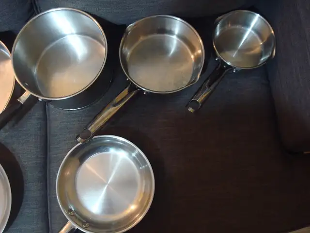 Stainless steel pots and pans, $70.63373373329539124