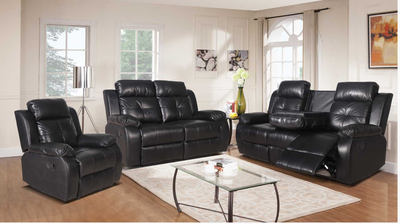 3-Piece Manual Recliner Set in Black PU Leather – Free Delivery, View more