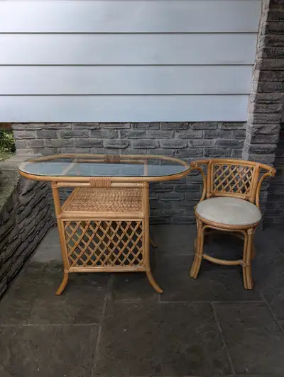 Boho Rattan Glass Top Table Set, View more