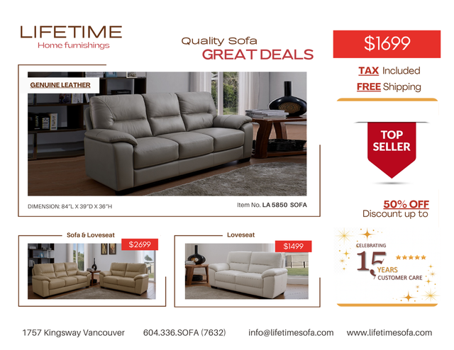 Genuine Top Grain Real Leather Sofa in Couches & Futons in Vancouver - Image 2