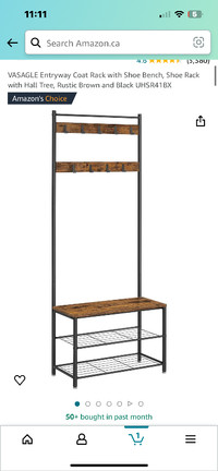 VASAGLE Entryway Coat Rack with Shoe Bench, Shoe Rack with Hall