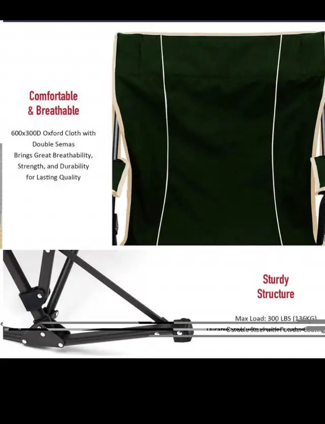 2* SunnyFeel Camping Rocking Chairs for Adults, Outdoor Folding  in Patio & Garden Furniture in Hamilton - Image 7