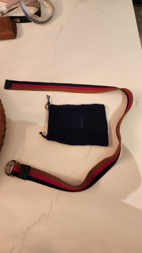 Prada Mens Fabric Belt in Dark Blue / Brown / Red Stripe 85/34