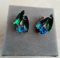 Vintage Blue / Green Rhinestone Earrings