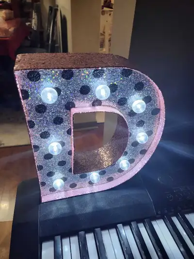 Letter D Marquee Light, Pink & Silver, View more