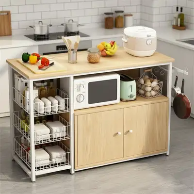 Modern Kitchen Island Cart Storage w/ Baskets & Cabinets, View more