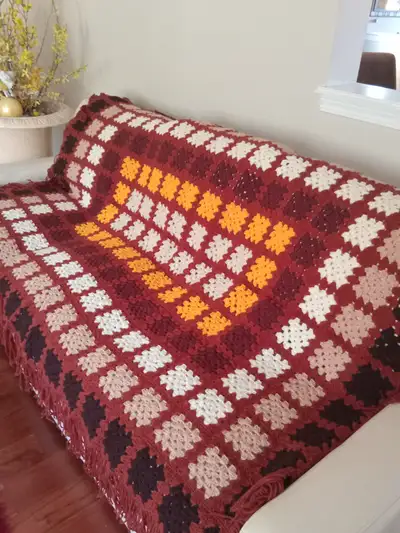 Crocheted Granny Square Afghan Lap Blanket Sofa/Bed Throw, View more