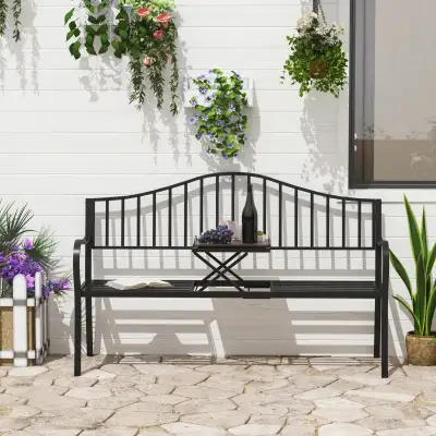 Outdoor Bench with Retractable Middle Table, Metal Frame Patio L, View more
