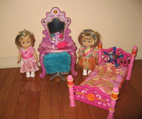 11" Twin Princess Dolls w/ Bed, Beauty Vanity, Soft Chair & more