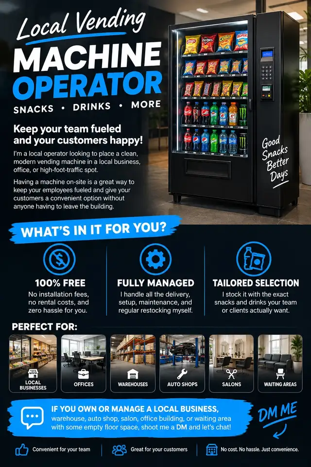 Free Vending Machine Placement for Local Businesses & Offices