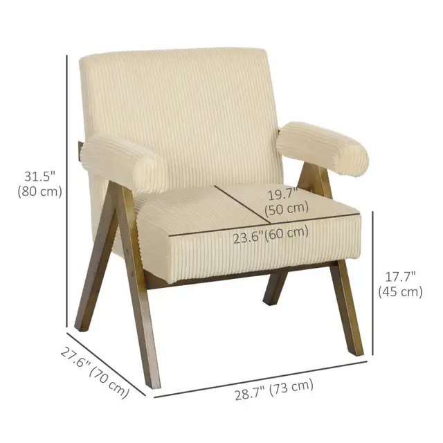 Accent Chair corduroy Armchair with Wide Seat and Soft Padded  in Chairs & Recliners in Markham / York Region - Image 6