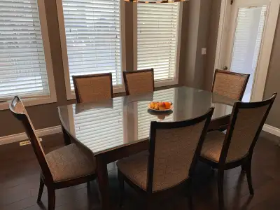 7-piece fine dining table set for six, with clear glass cover, View more