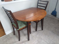Solid wood drop-leaf dining table and chairs