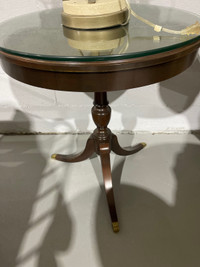 Small wooden table with glass