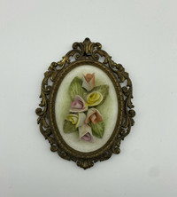  Vintage Capodimonte ceramic floral insert in metal Ornate frame