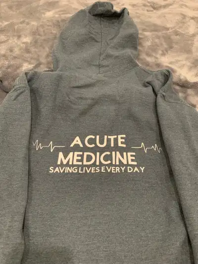 ‘Acute Medicine’ Nurse Customized Sweater Size small but fits up to medium Zip up with pockets and h...