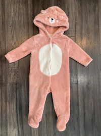 Infant Pink Bear Hooded Plush Jumpsuit 6-9 months - $10