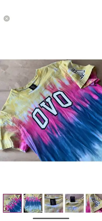 This OVO short sleeve tee shirt is a vibrant tie-dye pattern in pink and yellow, perfect for adding...